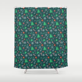 Christmas Pattern Tiny Green Red Decorative Shower Curtain