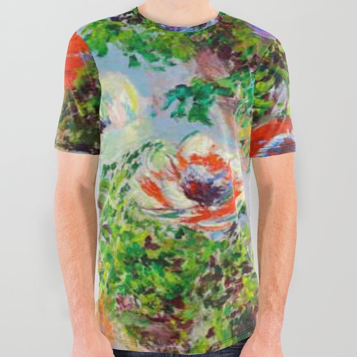 Claude Monet , Stilll Life with Anemones All Over Graphic Tee