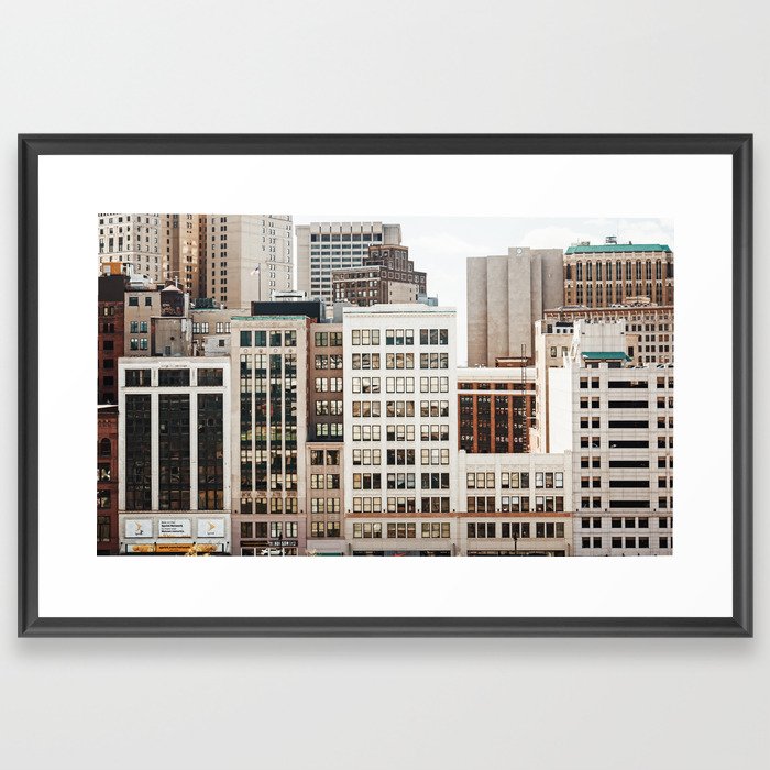 Woodward Avenue, Downtown Detroit Storefront Buildings Framed Art Print