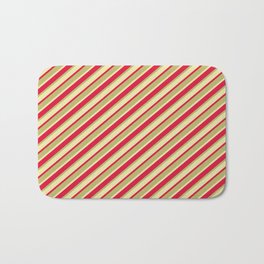 [ Thumbnail: Dark Khaki, Pale Goldenrod, and Crimson Colored Striped/Lined Pattern Bath Mat ]