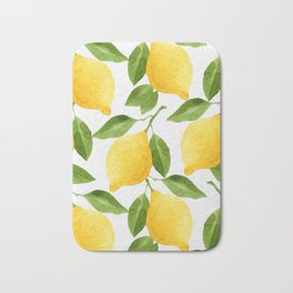 Watercolor Lemons Bath Mat | Pattern, Painting, Laurel, Watercolor, Organic, Citrus, Wreath, Diet, Food, Greenleaves 
