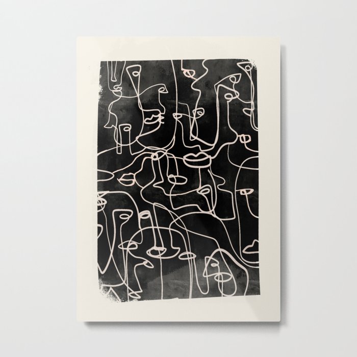 abstract line art faces 4 Metal Print