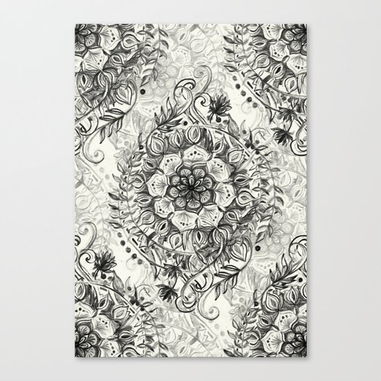 Messy Boho Floral in Charcoal and Cream Canvas Print