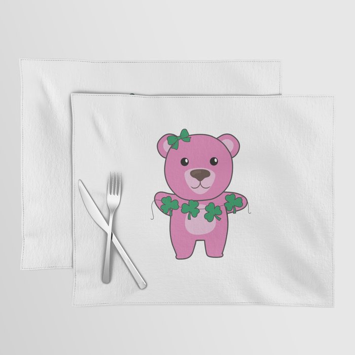Bear With Shamrocks Cute Animals For Luck Placemat