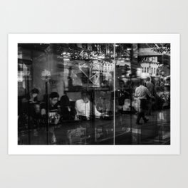Fleeting Reflection. People Passing by and Their Everyday Lives. Street Photography. Art Print | Glass, Melancholic, Scene, B W, Dreamy, Everyday, Retro, Window, Photo, Black And White 
