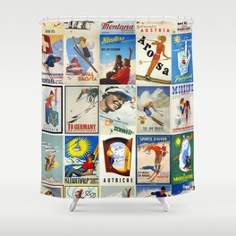 Vintage Skiing Posters Shower Curtain