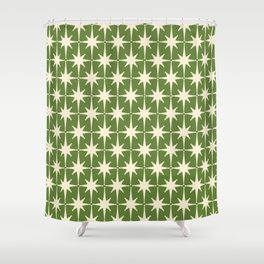 Atomic Age Starbursts - Midcentury Modern Pattern in Cream and Retro Green Shower Curtain
