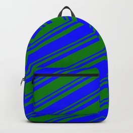 [ Thumbnail: Green and Blue Colored Stripes/Lines Pattern Backpack ]