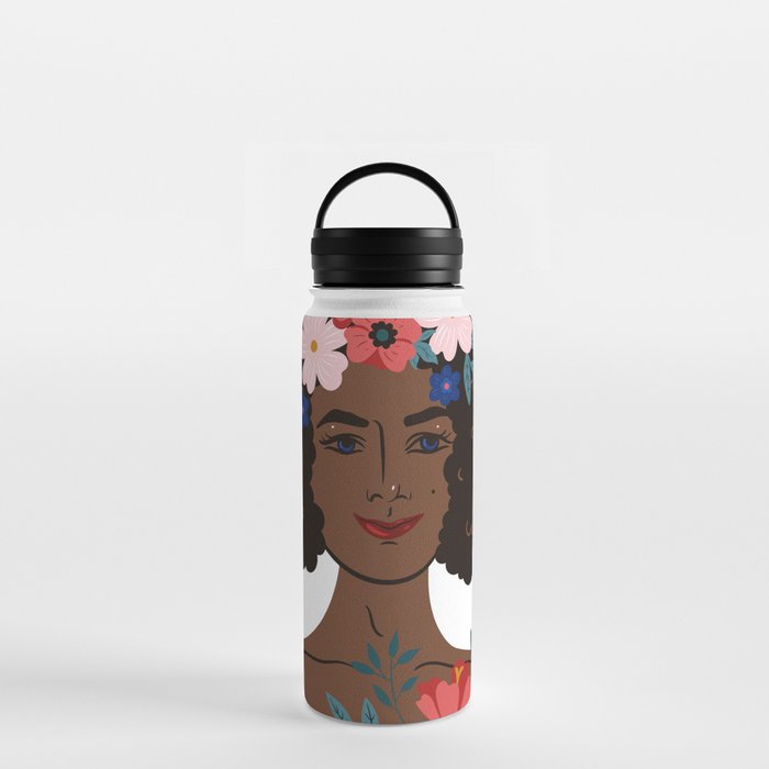 Portrait of a flowery woman Water Bottle