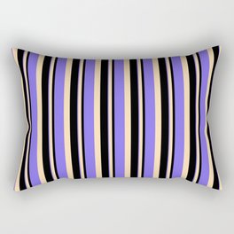[ Thumbnail: Black, Tan, and Medium Slate Blue Colored Stripes/Lines Pattern Rectangular Pillow ]