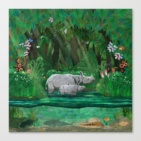 Rhinoceros mom and cub Canvas Print