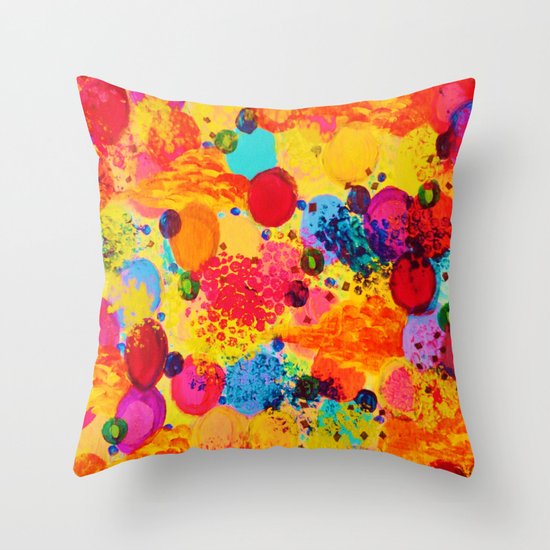 TIME FOR BUBBLY 2 - Fun Fiery Orange Red Whimsical Bubbles Bright Colorful Abstract Acrylic Painting Throw Pillow