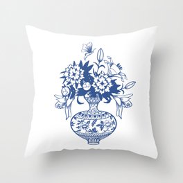 Lilies and peonies in chinese vase Throw Pillow