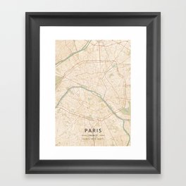 Paris, France - Vintage Map Gerahmter Kunstdruck