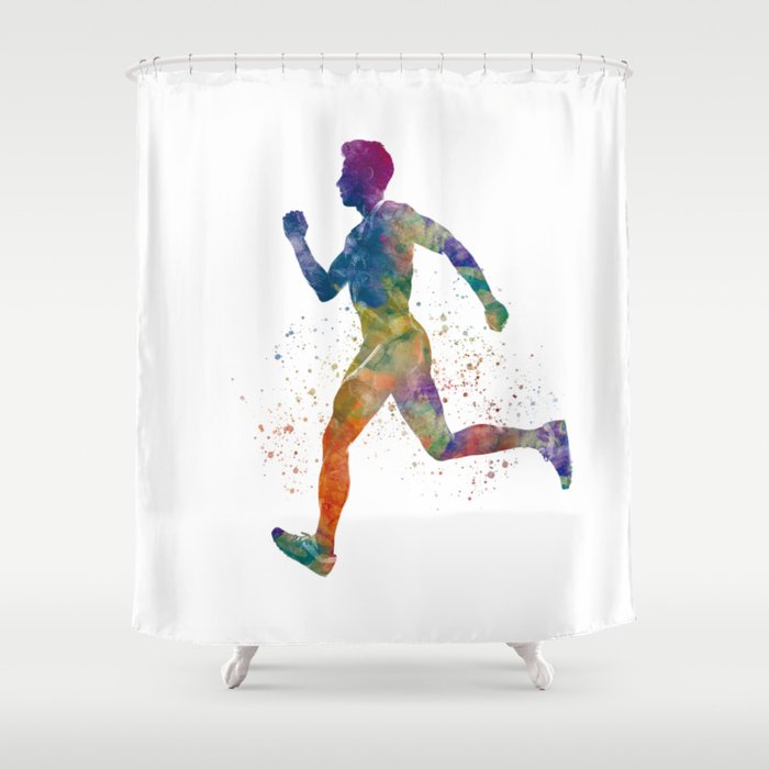 Watercolor runner athlete Shower Curtain