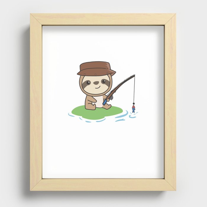 Sloth Fishing Cute Animal For Fishermen And Recessed Framed Print