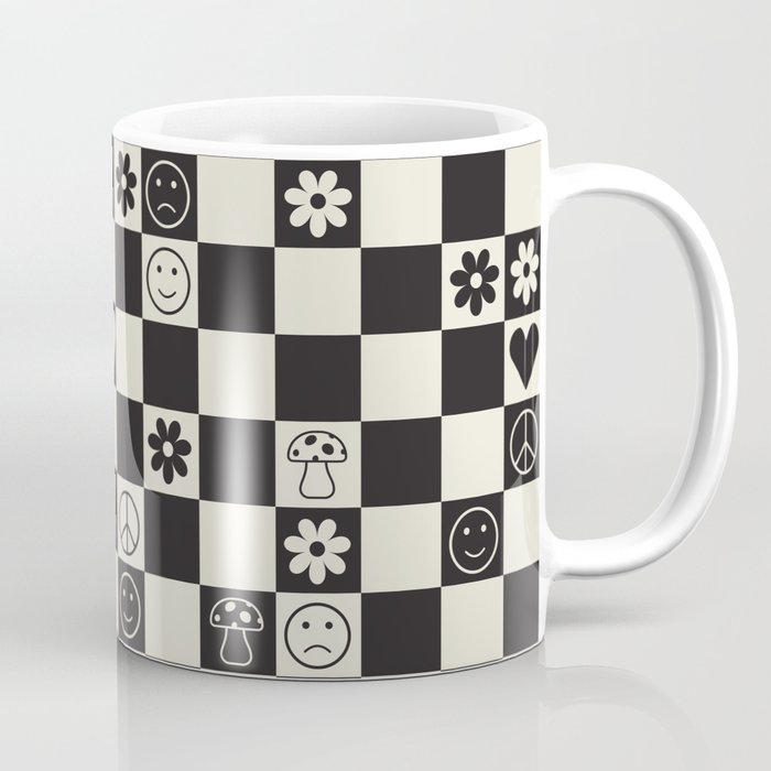 Happy Checkered pattern black Coffee Mug