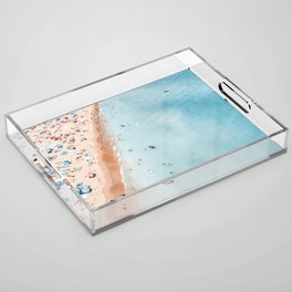 Aerial Beach Umbrellas, Aerial Umbrellas, Crowd On Beach, Aerial Summer Print, Summer Crowded Beach Acrylic Tray