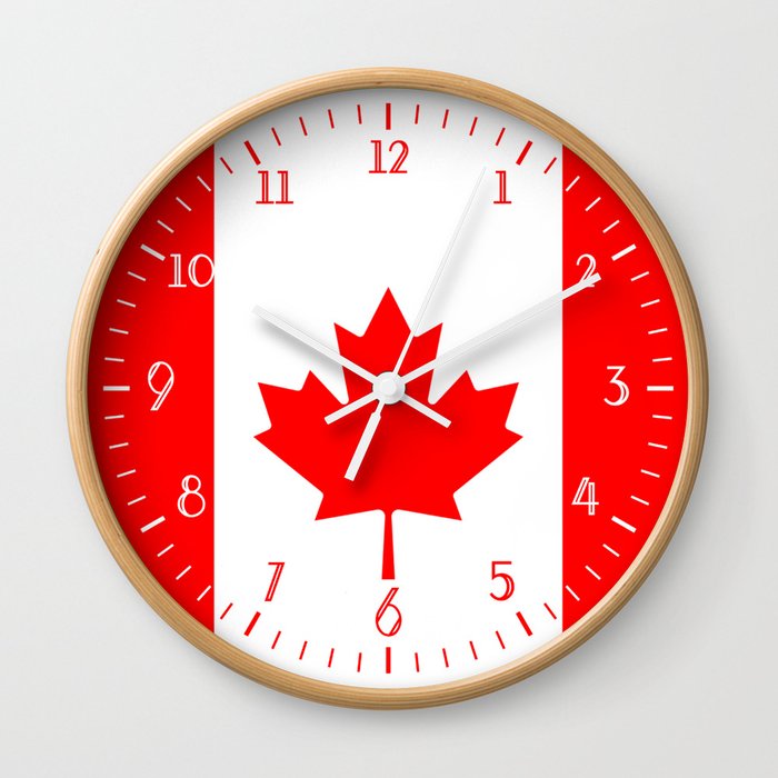 Simple wall clock with Numbers and Canada flag in Background Wall Clock