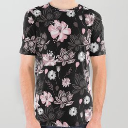 A Hand Drawn Pretty, Floral Garden All Over Graphic Tee