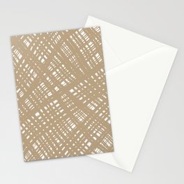 Rough Weave Painted Abstract Burlap Painted Pattern in Beige and White Stationery Card