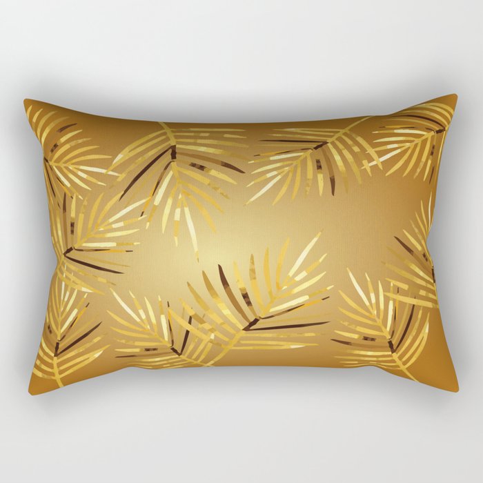 Yellow Palm Leaves on Brown Background Rectangular Pillow
