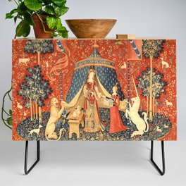 Lady and The Unicorn Medieval Tapestry Credenza
