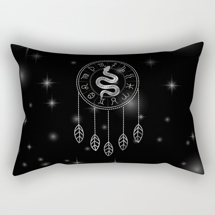 Dreamcatcher Zodiac symbols astrology horoscope signs with mystic snake in silver	 Rectangular Pillow