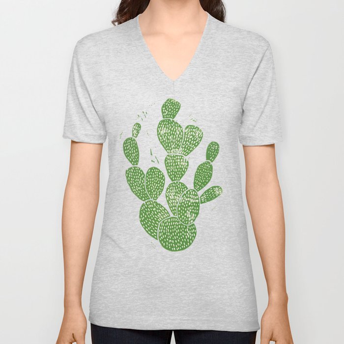 Linocut Cactus #1 V Neck T Shirt