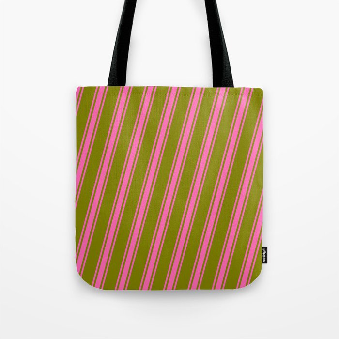 Green & Hot Pink Colored Lines/Stripes Pattern Tote Bag