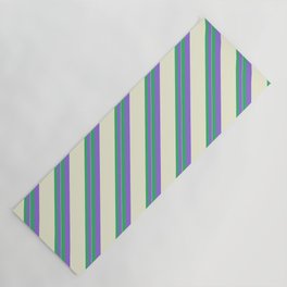[ Thumbnail: Sea Green, Purple & Beige Colored Stripes/Lines Pattern Yoga Mat ]