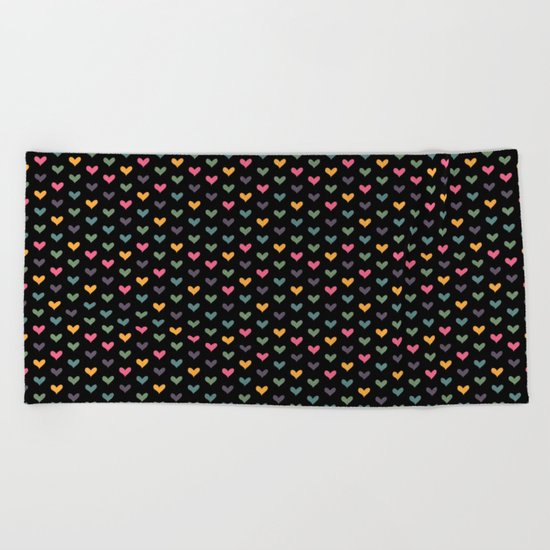 Small hearts on black Beach Towel