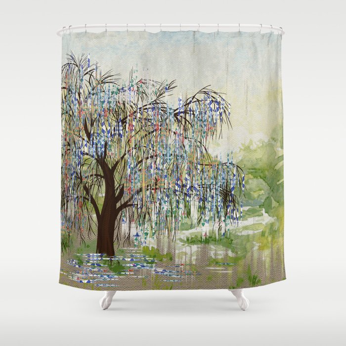 Willow Tree Abstract Digital Art Composition Shower Curtain By