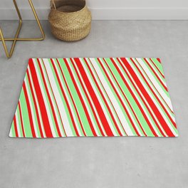[ Thumbnail: Red, Green & White Colored Striped/Lined Pattern Rug ]