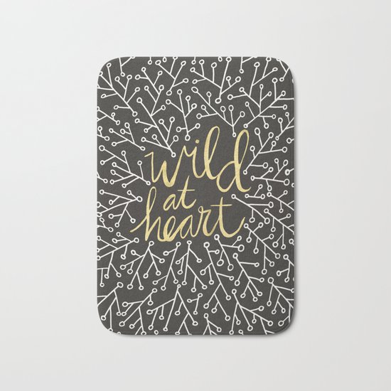 Wild at Heart – White and Gold on Black Bath Mat