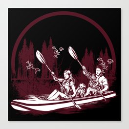 Couple And Dog Canoe Boat Trip Illustration Canvas Print