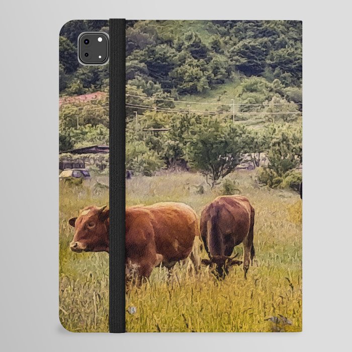 Vintage cottagecore cow pasture in the mountains iPad Folio Case