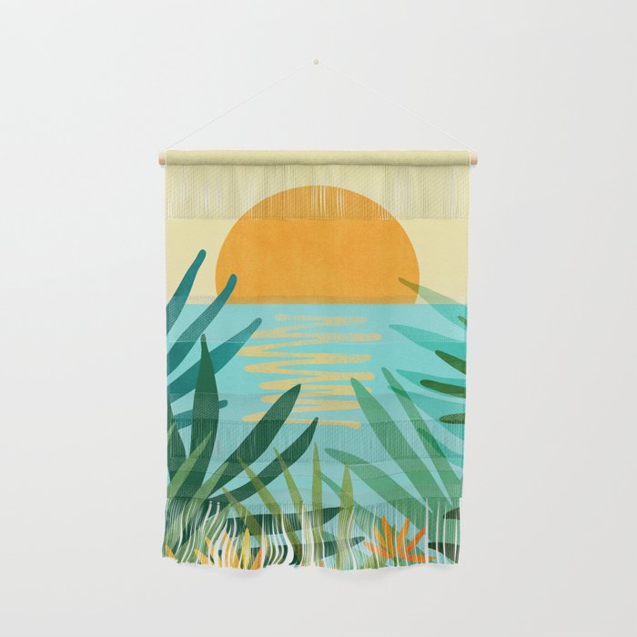 Tropical Ocean View Landscape Illustration Wall Hanging