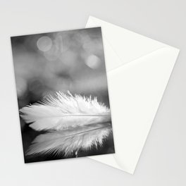 White Feather In Black And White Bokeh Background #decor #society6 #buyart Stationery Card