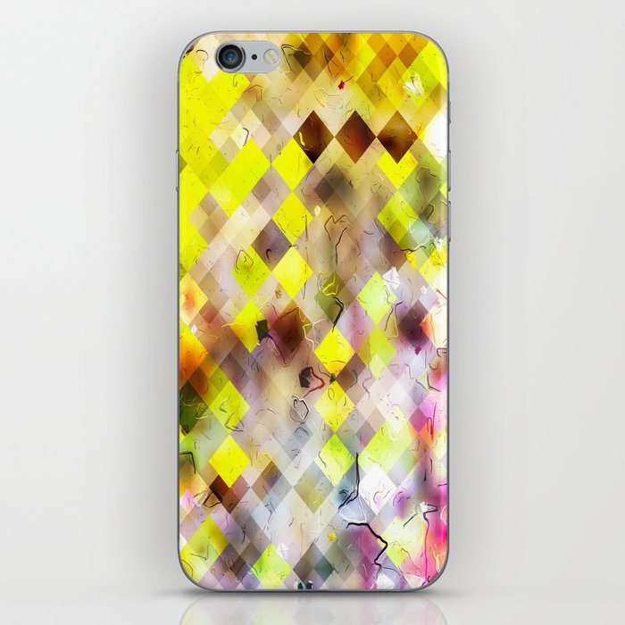 geometric pixel square pattern abstract background in yellow brown iPhone Skin