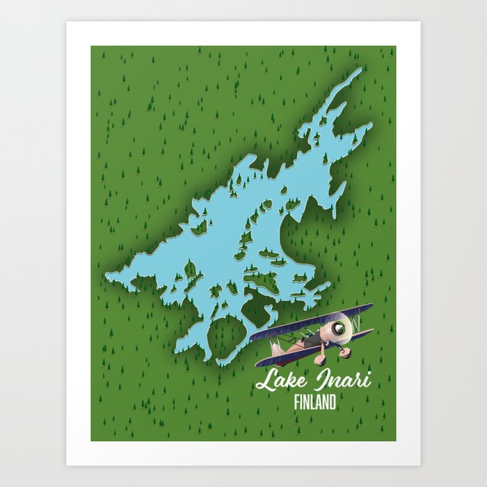Lake Inari Finland map. Art Print