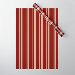 [ Thumbnail: Tan and Dark Red Colored Lines/Stripes Pattern Wrapping Paper ]