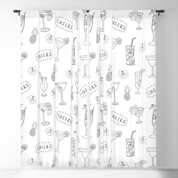 Cocktail Glasses Monochrome Blackout Curtain