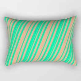 [ Thumbnail: Green & Light Salmon Colored Striped/Lined Pattern Rectangular Pillow ]