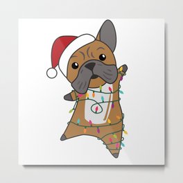 Bulldog Dogs Merry Christmas Winter Animals Metal Print