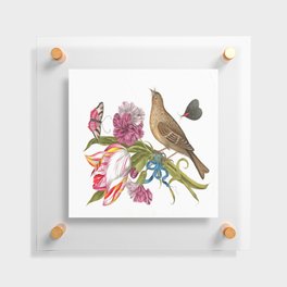 Bird with Tulip Carnations And Butterflies Acrylic Painting Floating Acrylic Print