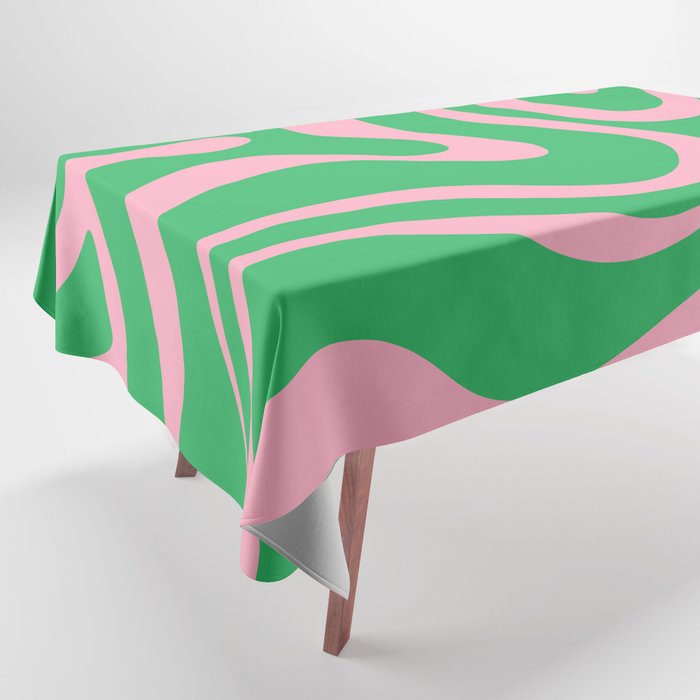 Pink and Spring Green Modern Liquid Swirl Abstract Pattern Tablecloth