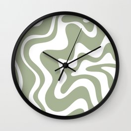 Liquid Swirl Abstract Pattern in Sage Green and White Wall Clock