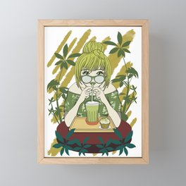 Japanese Matcha Green Tea Anime Girl Framed Mini Art Print