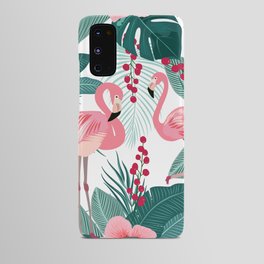 Seamless pattern of flamingo tropical leaves of palm tree Android Case